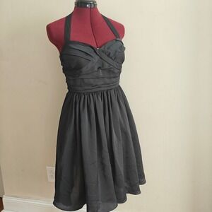 MM Couture by Miss Me Black Halter Ruched Cocktail Dress Bodice Fit Flare Medium